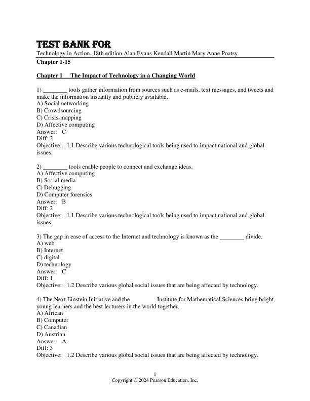 Test Bank For Technology in Action, 18th Edition by Alan Evans Kendall Martin Mary Anne Poatsy Chapter 1-13