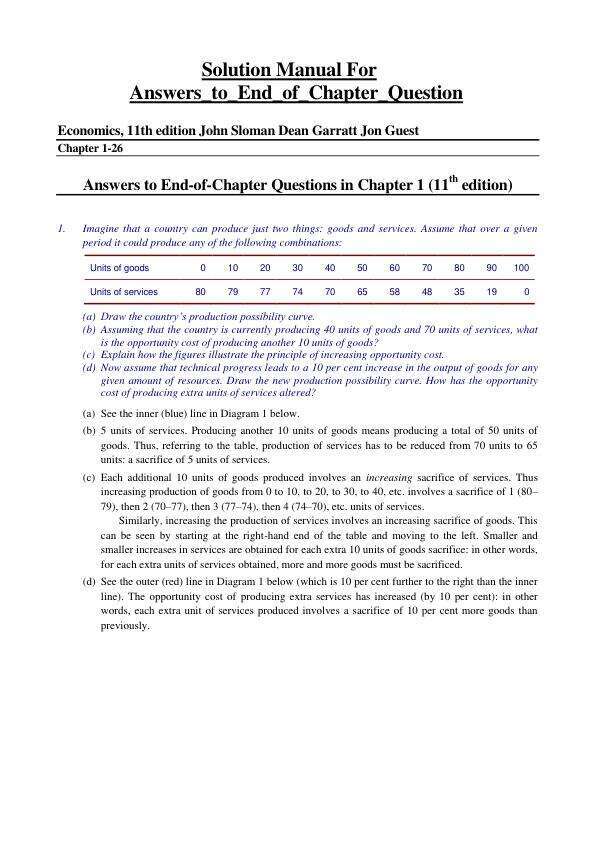 Answers to End of Chapter Questions Solution Manual For Economics, 11th Edition by John Sloman Dean Garratt Jon Guest