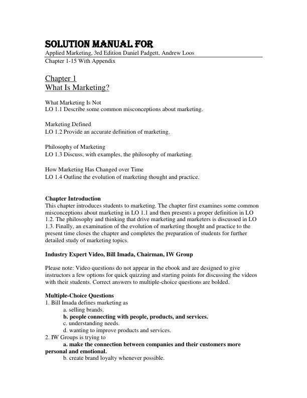 Solution Manual For Applied Marketing, 3rd Edition by Daniel Padgett, Andrew Loos Chapter 1-15