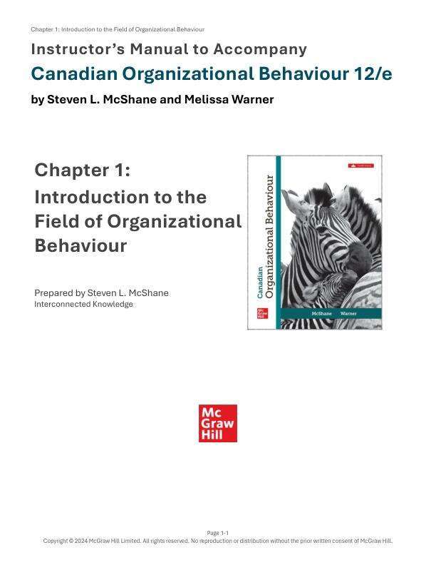 Solution Manual For Canadian Organizational Behaviour 12th Canadian Edition By Steven McShane, Melissa Warner Chapter 1-15