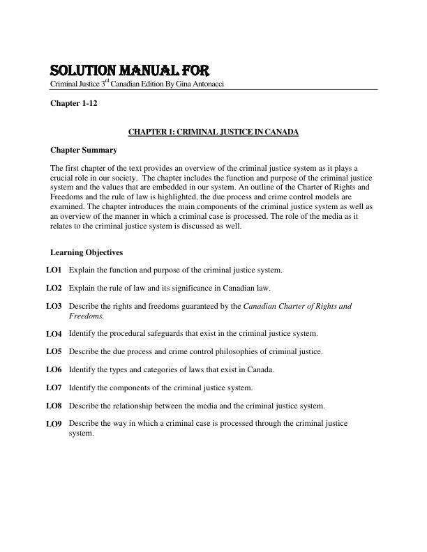 Solution Manual For Criminal Justice 3rd Canadian Edition By Gina Antonacci Chapter 1-12
