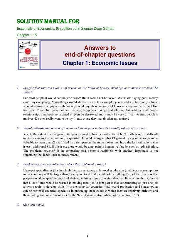 Solution Manual For Essentials of Economics, 9th Edition by John Sloman, Dean Garratt Chapter 1-15