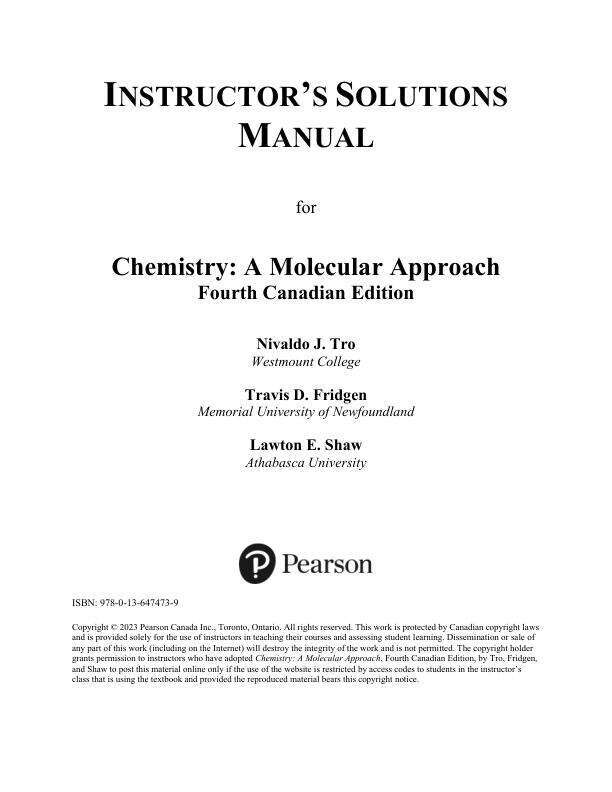 Solution Manual For Chemistry A Molecular Approach, Canadian Edition, 4th Edition by Nivaldo J. Tro, Travis D. Fridgen, Lawton E. Shaw Chapter 1-25