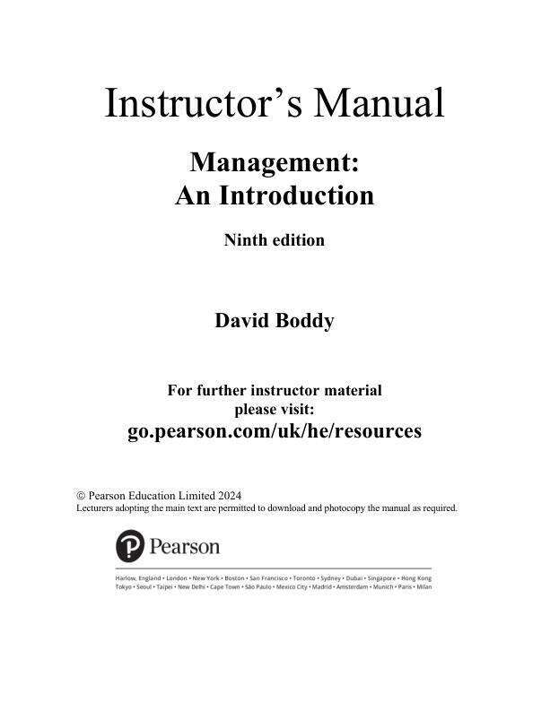 Solution Manual For Management An Introduction, 9th Edition by David Boddy