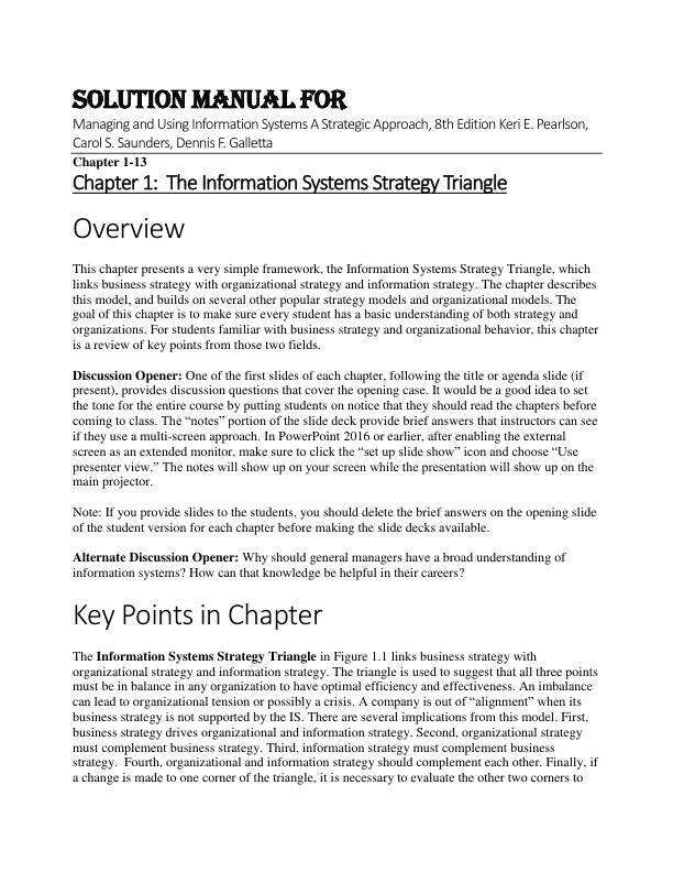 Solution Manual For Managing and Using Information Systems A Strategic Approach, 8th Edition by Keri E. Pearlson, Carol S. Saunders, Dennis F. Galletta Chapter 1-13
