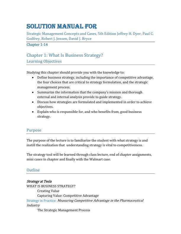 Solution Manual For Strategic Management Concepts and Cases, 5th Edition by Jeffrey H. Dyer, Paul C. Godfrey, Robert J. Jensen, David J. Bryce Chapter 1-14