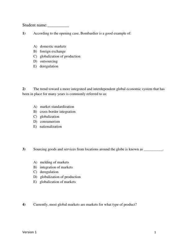 Test Bank For Global Business Today 7th Canadian Edition By Charles W. L. Hill, Thomas McKaig, Frank Cotae, Jacqueline Musabende Chapter 1-16