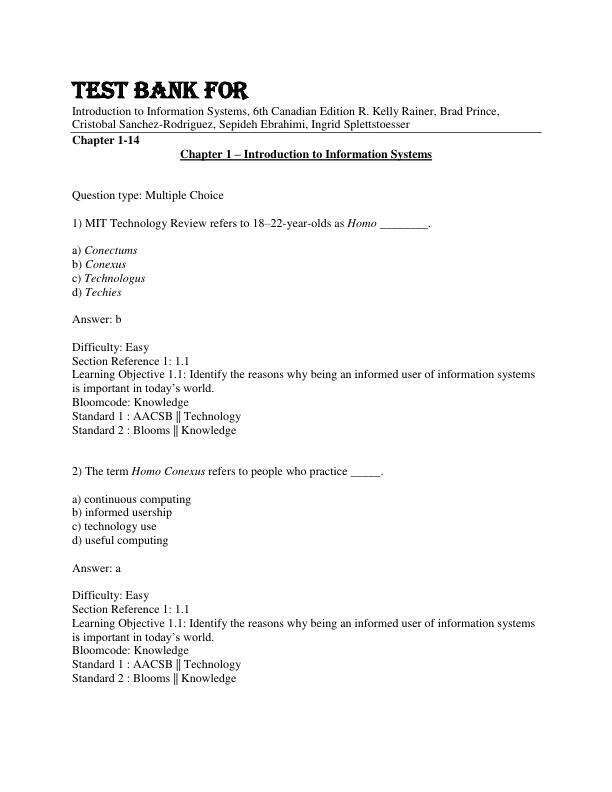 Test Bank For Introduction to Information Systems, 6th Canadian Edition by R. Kelly Rainer, Brad Prince, Cristobal Sanchez-Rodriguez, Sepideh Ebrahimi, Ingrid Splettstoesser Chapter 1-14