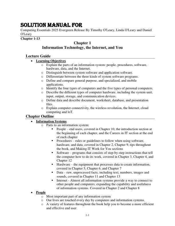 Solution Manual For Computing Essentials 2025 Evergreen Release By Timothy O'Leary, Linda O'Leary and Daniel O'Leary Chapter 1-13
