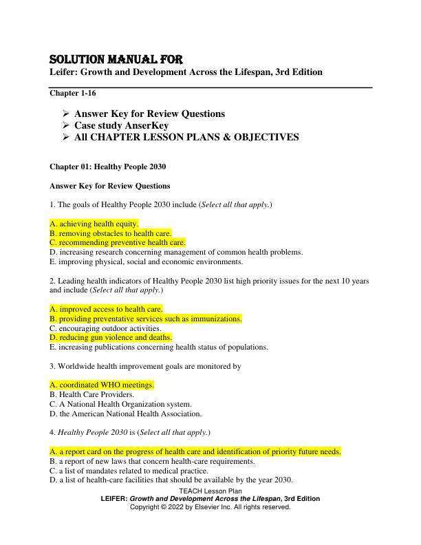Solution Manual for Growth and Development Across the Lifespan, 3rd Edition by Eve Leifer