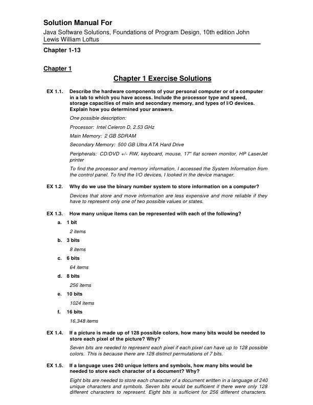 Solution Manual for Java Software Solutions, Foundations of Program Design, 10th edition John Lewis Will