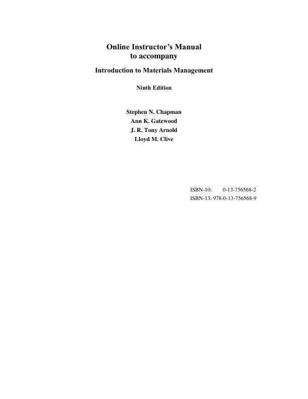 Solution Manual for Introduction to Materials Management, 9th Edition by Stephen N. Chapman
