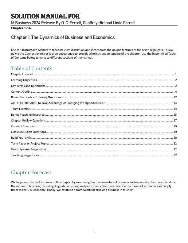 Solution Manual For M Business 2024 Release By O. C. Ferrell, Geoffrey Hirt and Linda Ferrell Chapter 1-16