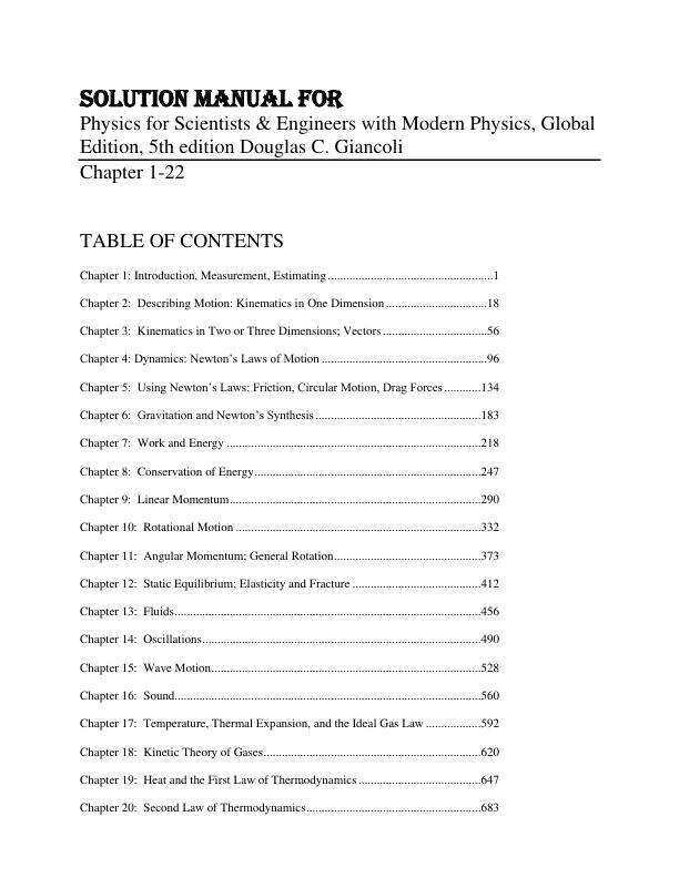Solution Manual for Physics for Scientists & Engineers with Modern Physics, Global Edition, 5th edition Douglas C. Giancoli
