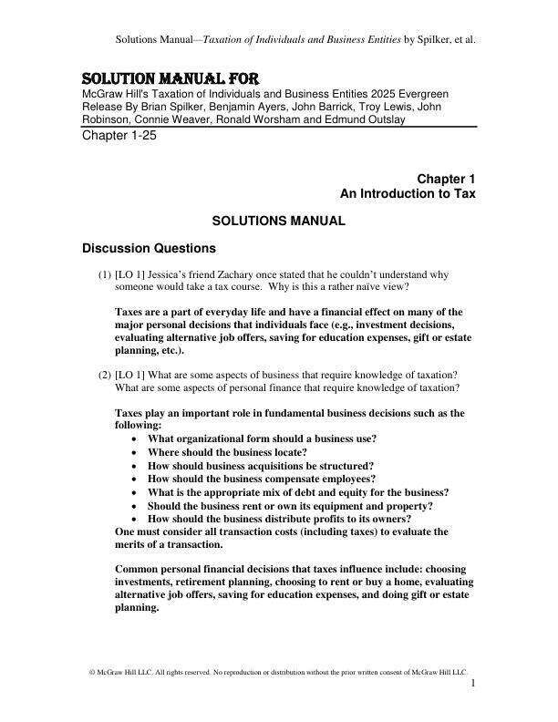 Solution Manual For McGraw Hill's Taxation of Individuals and Business Entities 2025 Evergreen Release By Brian Spilker, Benjamin Ayers, John Barrick, Troy Lewis, John Robinson, Connie Weaver, Ronald Worsham