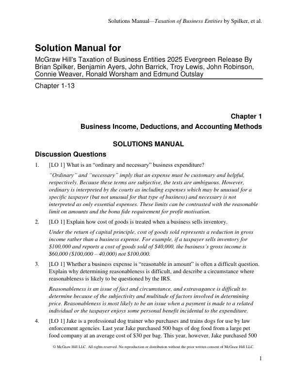 Solution Manual McGraw Hill's Taxation of Individuals and Business Entities 2025 Evergreen Release By Brian Spilker, Benjamin Ayers, John Barrick, Troy Lewis, John Robinson, Connie Weaver