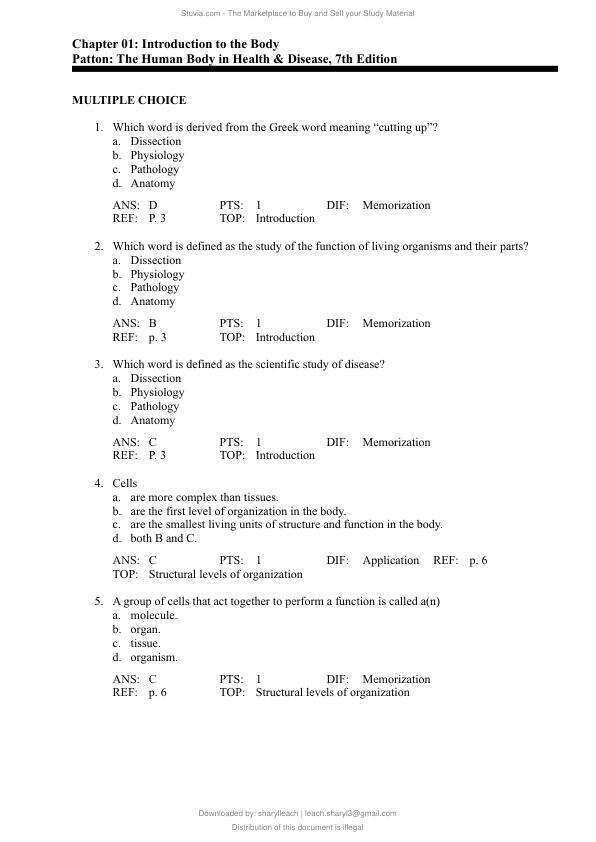 Latest 2023 The Human Body in Health & Disease 7th Edition by Kevin T. Patton Test bank  All Chapters