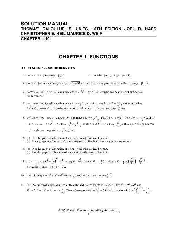 Solution Manual for Thomas' Calculus, SI Units, 15th edition Joel R. Hass Christopher E. Heil Maurice D. Weir