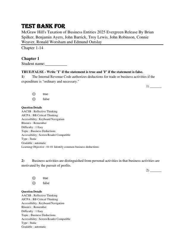 Test Bank for McGraw Hill's Taxation of Individuals and Business Entities 2025 Evergreen Release By Brian Spilker, Benjamin Ayers, John Barrick, Troy Lewis, John Robinson, Connie Weaver