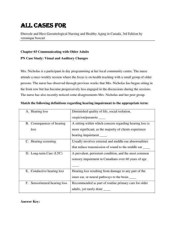 All Cases for Ebersole and Hess Gerontological Nursing and Healthy Aging in Canada, 3rd Edition by veronique boscart