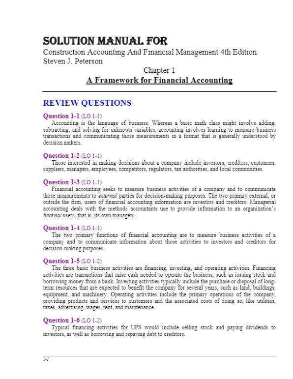 Solution Manual for Construction Accounting And Financial Management 4th Edition Steven J. Peterson