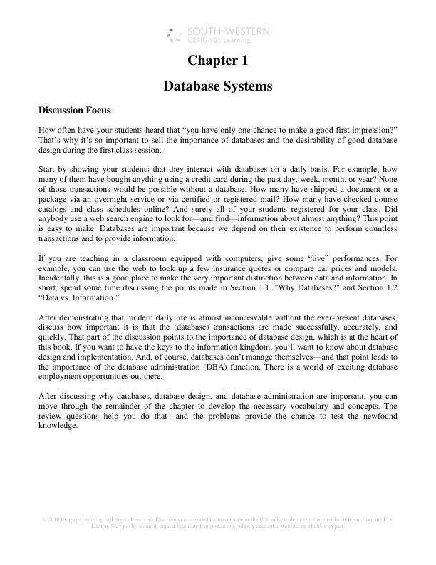 Solution Manual For Database Principles Fundamentals of Design, Implementation and Management, International Edition, 9th Edition