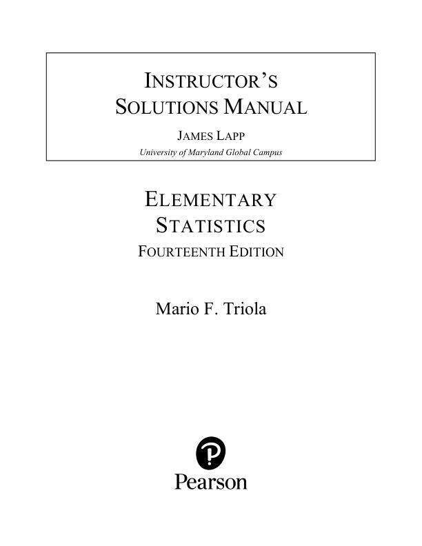 Solution Manual For Elementary Statistics 14th Edition Mario F. Triola