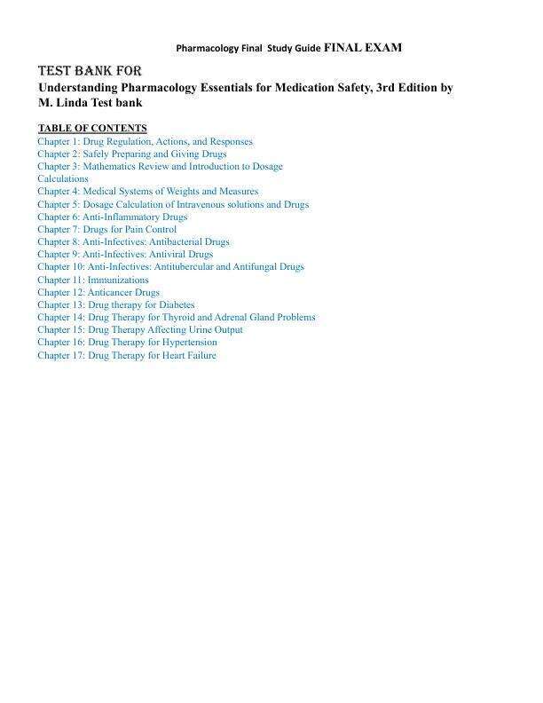Latest 2023 Understanding Pharmacology Essentials for Medication Safety, 3rd Edition by M. Linda Test bank  All Chapters