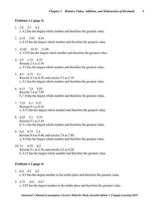 Solution Manual For Curren's Math for Meds Dosages and Solutions, 11th Edition anna M. Curren