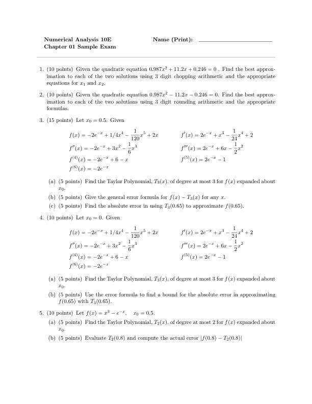 Test Bank for Numerical Analysis 10th Edition by Richard L. Burden, J. Douglas Faires, Annette M. Burde
