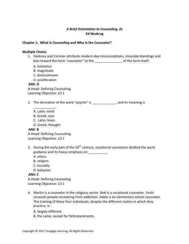 Test Bank For A Brief Orientation to Counseling Professional Identity, History, and Standards, 2nd Edition