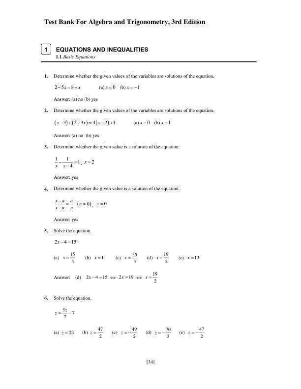 Test Bank For Algebra and Trigonometry, 3rd Edition by Stewart, Redlin, Watson
