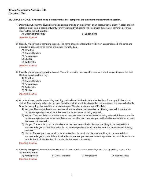 Test Bank For Elementary Statistics 14th Edition Mario F. Triola Chapter 1-15