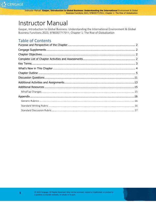 Solution Manual for Introduction to Global Business 3e Julian E. GasparJames W. KolariKatherine T. SmithLeonard BiermanL. Murphy SmithAntonio Arreola-Risa_compressed
