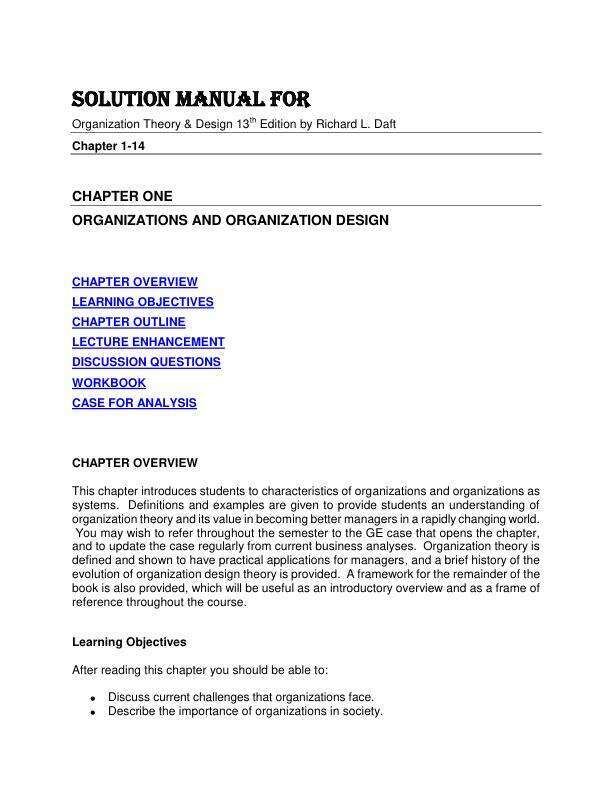 Solution Manual For Organization Theory & Design 13th Edition by Richard L. Daft Chapter 1-14
