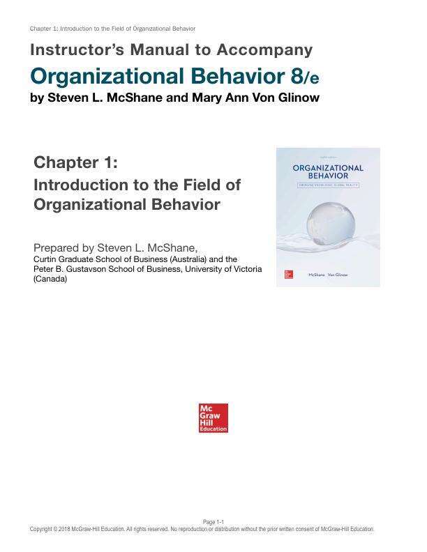 Solution Manual For Organizational Behavior, 8th Edition by Steven McShane Chapter 1-15