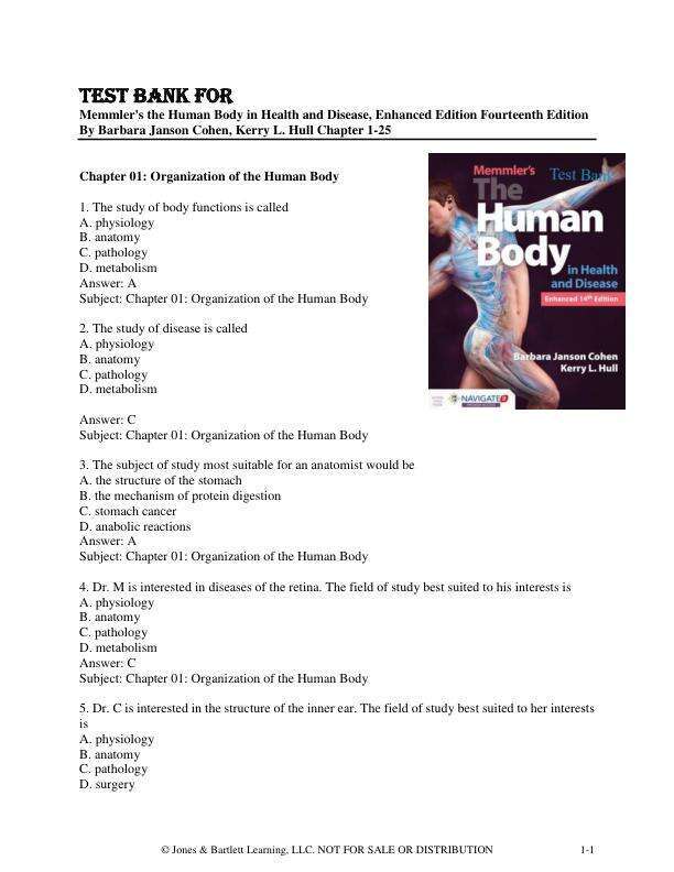 Test Bank for Memmler's the Human Body in Health and Disease, Enhanced Edition Fourteenth Edition By Barbara Janson Cohen, Kerry L. Hull Chapter 1-25