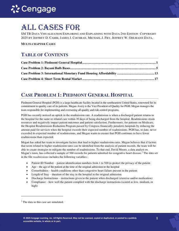 All Cases For Data Visualization Exploring and Explaining with Data 2nd Edition 2025 by Jeffrey D. Camm, James J. Cochran, Michael J. Fry, Jeffrey W. Ohlmann