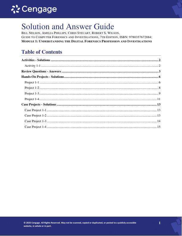 Solution Manual For Guide to Computer Forensics and Investigations 7th Edition 2025 by Bill Nelson, Amelia Phillips, Christopher Steuart Chapter 1-15
