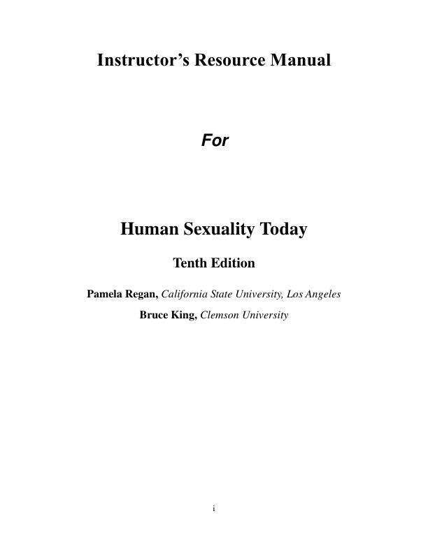 Solution Manual For Human Sexuality Today, 2025 10th Edition by Pamela Regan Bruce M. King Chapter 1-16