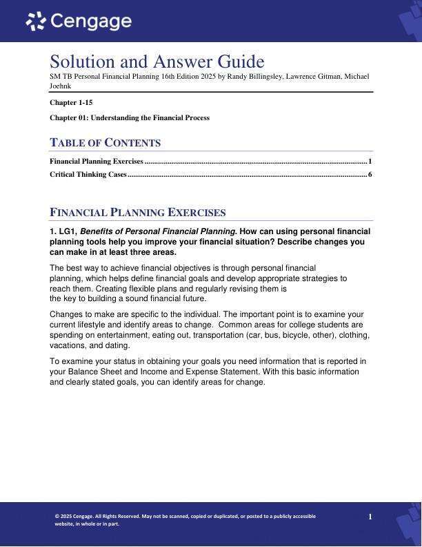 Solution Manual For Personal Financial Planning 16th Edition 2025  by Randy Billingsley, Lawrence Gitman, Michael Joehnk Chapter 1-15