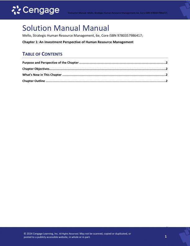Solution Manual For Strategic Human Resource Management 6th Edition 2025 by Jeffrey A. Mello Chapter 1-14