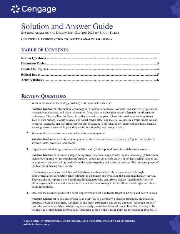 Solution Manual For Systems Analysis and Design 13th Edition 2025 by Scott Tilley Chapter 1-13