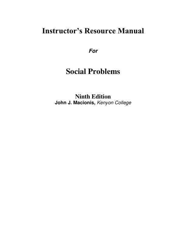 Solution Manual For Social Problems, 2025 9th Edition by John J. Macionis