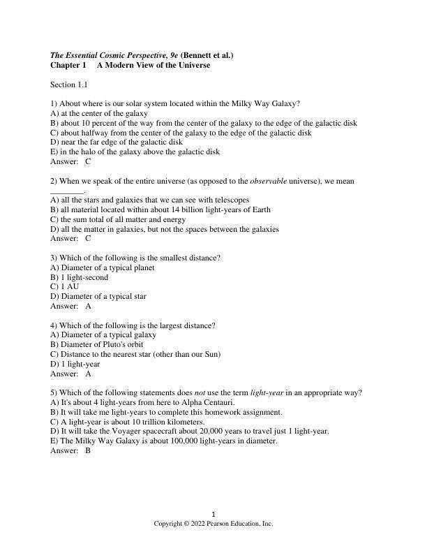 Test Bank For Essential Cosmic Perspective, The, 9th Edition by Jeffrey O. Bennett Megan O. Donahue Nicholas Schneider Mark Voit Chapter 1-19