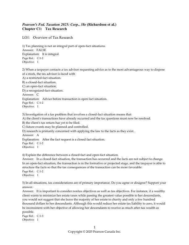 Test Bank For Pearson's Federal Taxation 2025 Corporations, Partnerships, Estates, & Trusts, 38th Edition by Luke E. Richardson Mitchell Franklin Chapter 1-15