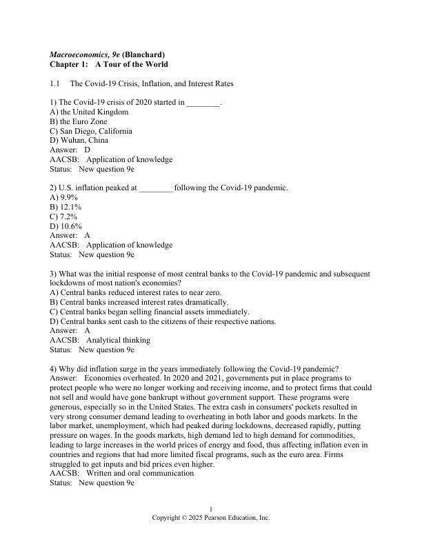 Test Bank For Macroeconomics, 2025 9th Edition by Olivier Blanchard Chapter 1-24 With Appendix(A B C)