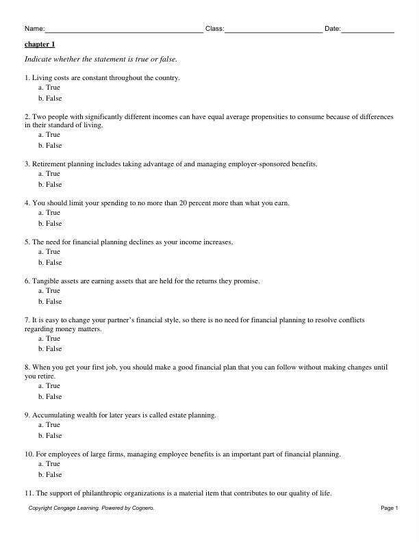 Test Bank For Personal Financial Planning 16th Edition 2025  by Randy Billingsley, Lawrence Gitman, Michael Joehnk Chapter 1-15
