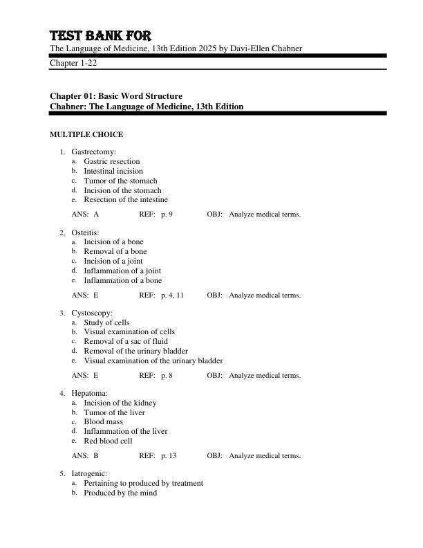 Test Bank For The Language of Medicine, 13th Edition by 2025 by Davi-Ellen ChabnerChapter 1-22