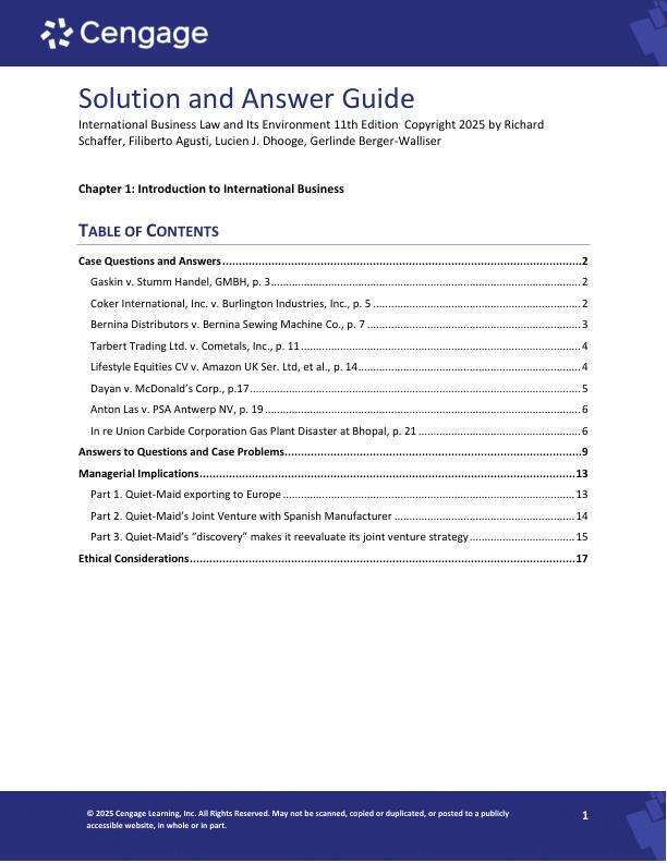 Solution Manaul For International Business Law and Its Environment 11th Edition by 2025 by Richard Schaffer, Filiberto Agusti, Lucien J. Dhooge, Gerlinde Berger-Walliser Chapter 1-21